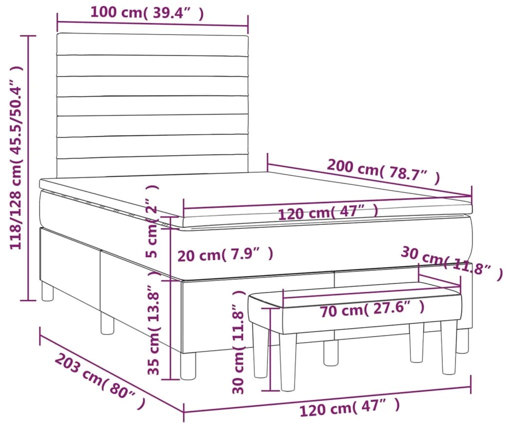 Cama boxspring com colchão 120x200 cm veludo cinzento-escuro