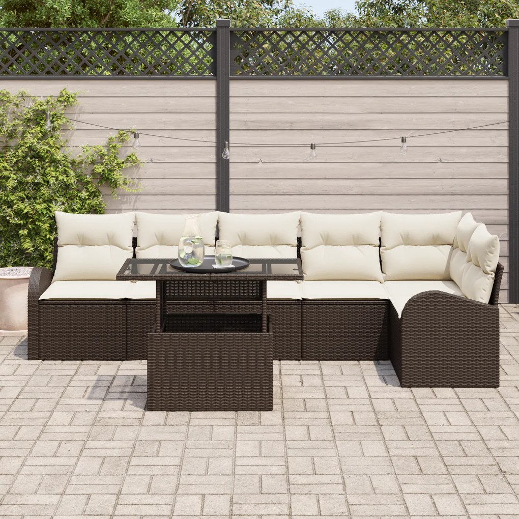 Conjunto de Sofá de Jardim vidaXL 7 Peças com Almofadas Ratan Poliéste