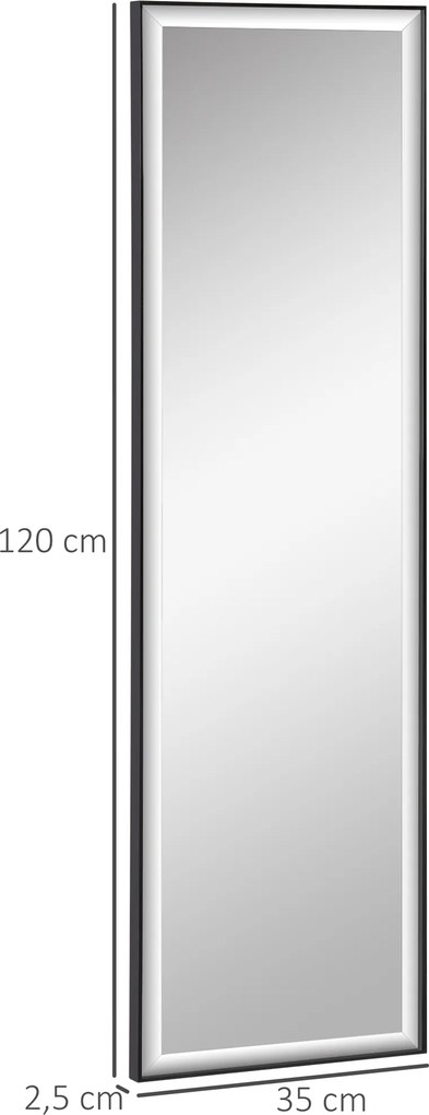 Espelho de parede com dimensões de 120 x 35 cm - Película de segurança anti-explosão, sistema de fixação incluído - Moldura em liga de alumínio preta