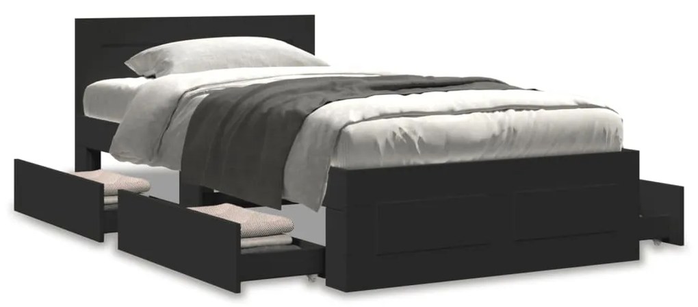 Estrutura cama cabeceira 75x190 cm derivados de madeira preto