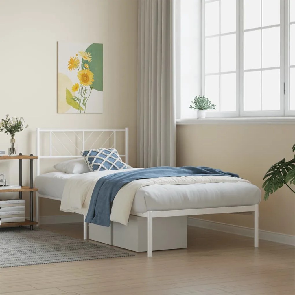 Estrutura de cama com cabeceira 90x200 cm metal branco