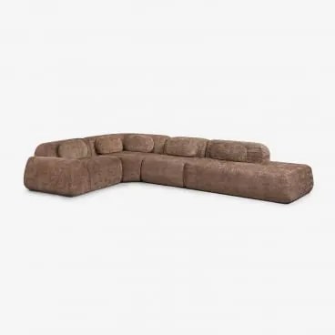 Sofá Modular De Canto Em 4 Peças Com Chaise Longue Direita Em Chenille Embalado A Vácuo Mérida Chenille Castanho Caramelo - Sklum