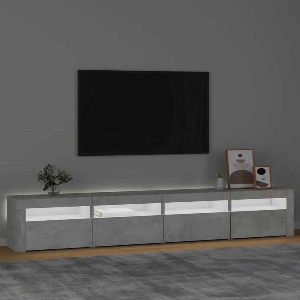 Móvel de TV com luzes LED 240x35x40 cm cinzento cimento