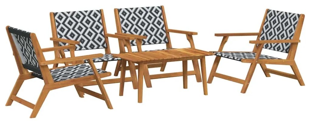 Conjunto de Cadeiras de Jardim com Mesa - 5 Peças, Preto e Branco, Mad