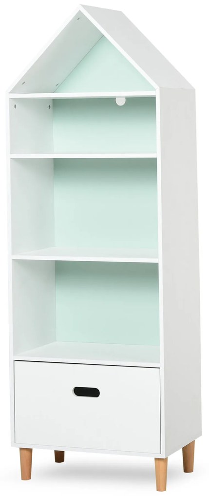 HOMCOM Estante infantil Estante de madeira para crianças para livros Brinquedos DVDs com 4 prateleiras 1 mesa de gaveta 2 cores Design compacto 50x30x142 cm Branco
