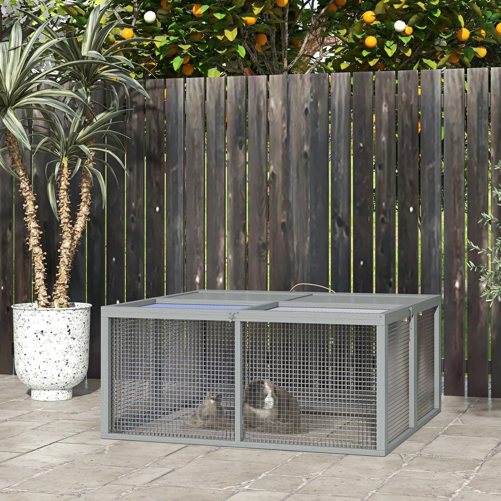 Gaiola dobrável para coelhos com pega na parte superior que se abre, para 2 a 3 coelhos ou porquinhos-da-índia, 110 x 105 x 50 cm, cinzenta