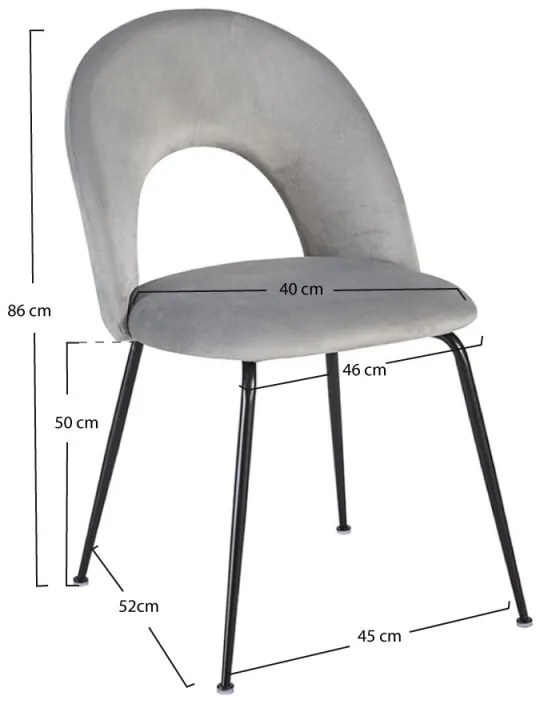 Cadeira Dawa Black Veludo - Cinza claro