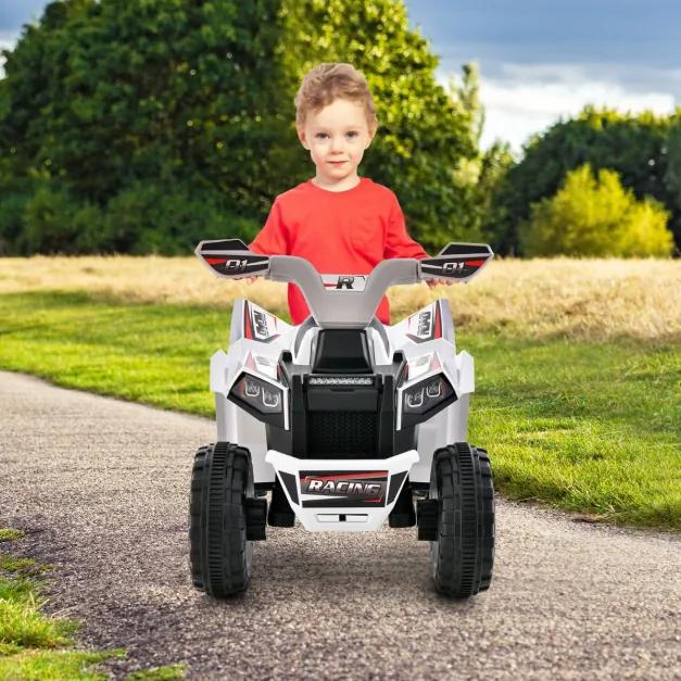 Moto 4 Elétrica para Crianças com Bateria de 6V - Controlo Remoto - Assento - Interruptor para a Frente e para Trás Branca
