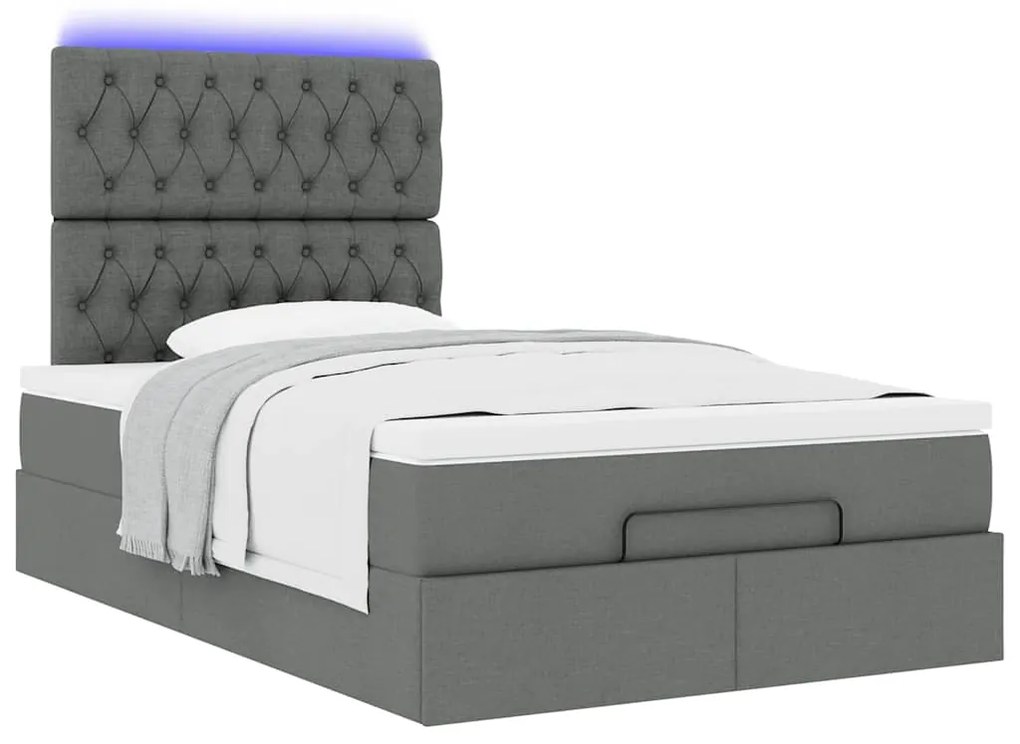 Estrutura cama otomana colchão 120x200cm tecido cinzento escuro