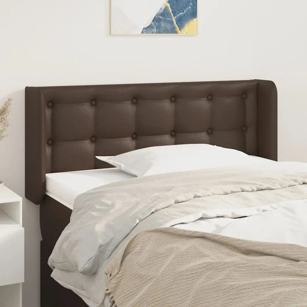 vidaXL Cabeceira cama c/ abas couro artificial 93x16x78/88 cm castanho