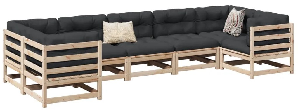 7 pcs conjunto sofás de jardim com almofadões pinho maciço