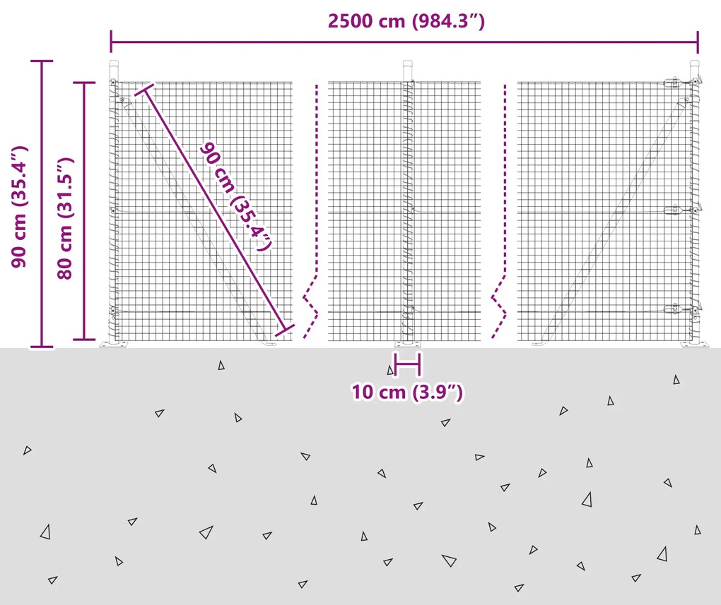 Cerca de Arame Soldado com 13 Postes Flangeados 0.8x25 m de Aço Galvan