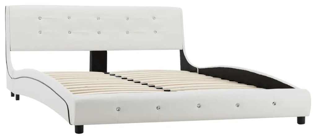 Cama com colchão 140x200cm couro artificial branco