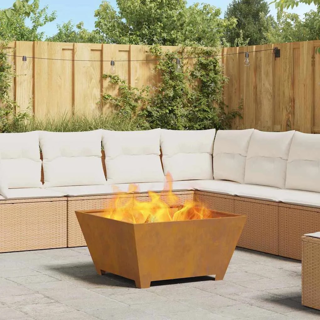 vidaXL Fire Pit Castanho 80 x 80 x 40 cm Aço resistente às intempéries