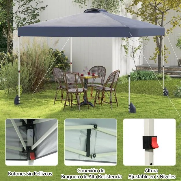 Tenda Pop up portátil para jardim, festas, eventos de 3 x 3 m com parede lateral, 4 x Sacos de areia e com bolsa enrolável cinzenta.