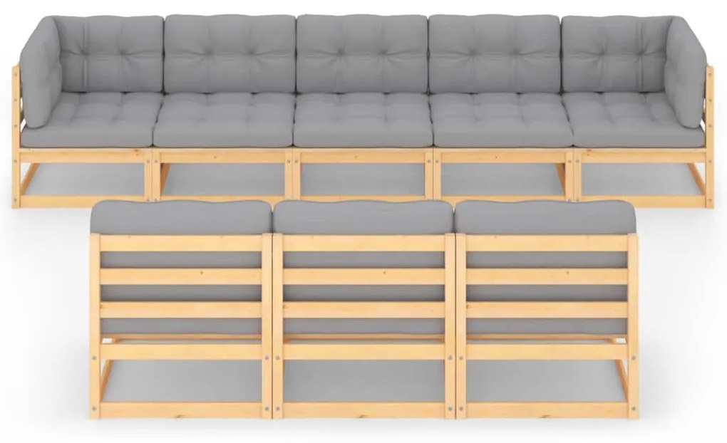 8 pcs conjunto lounge de jardim com almofadões pinho maciço