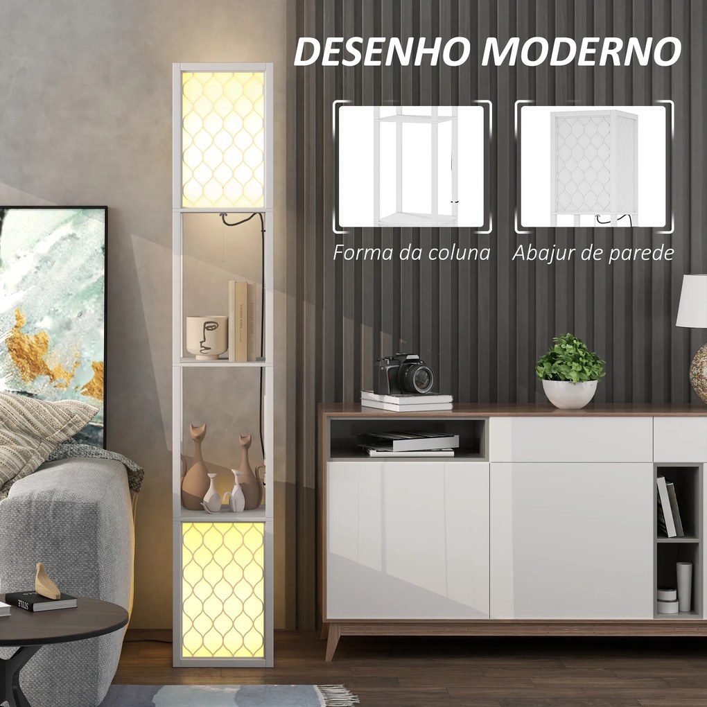 Candeeiro de Pé de Madeira com Estantes Lâmpada E27 Máx. 40W com Interruptor 26x26x156 cm Branco