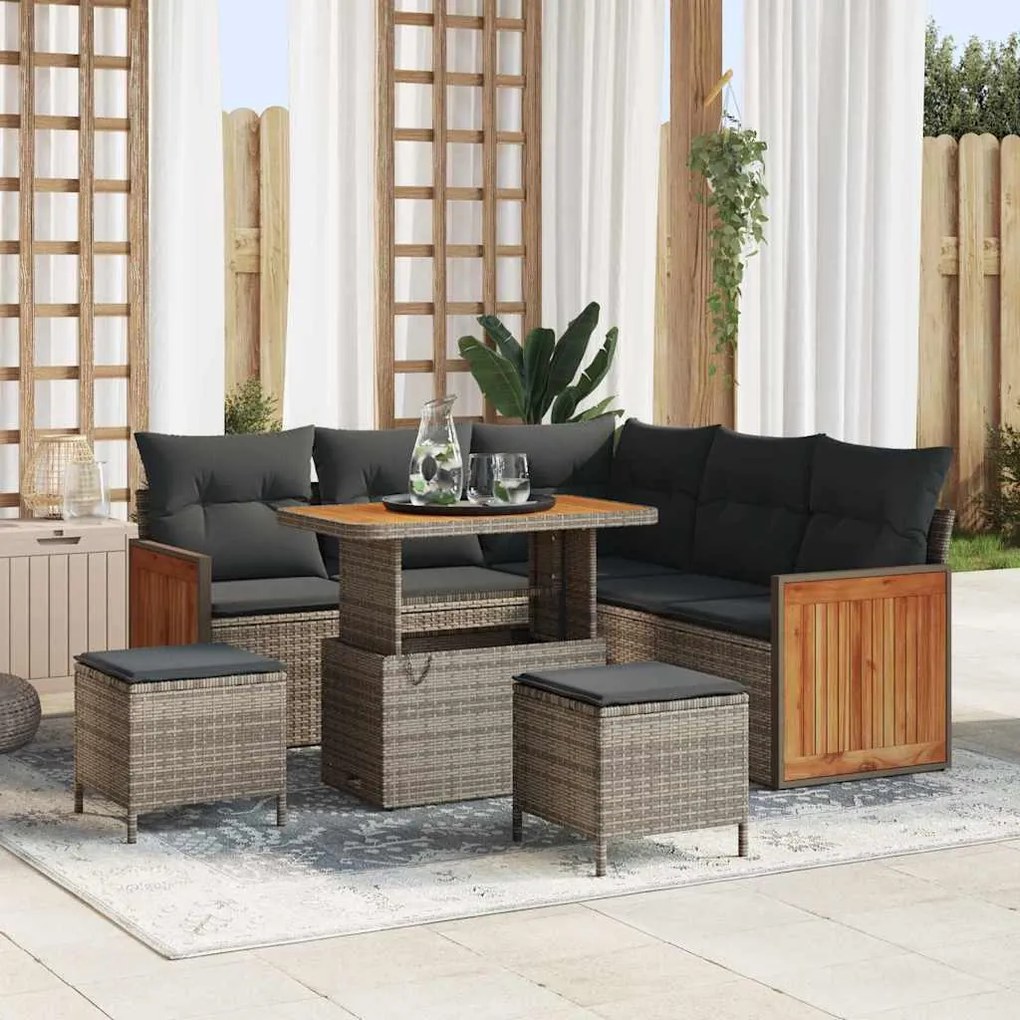 Conjunto de Sofás de Jardim vidaXL de 8 Peças com Almofadas Cinza Ratt