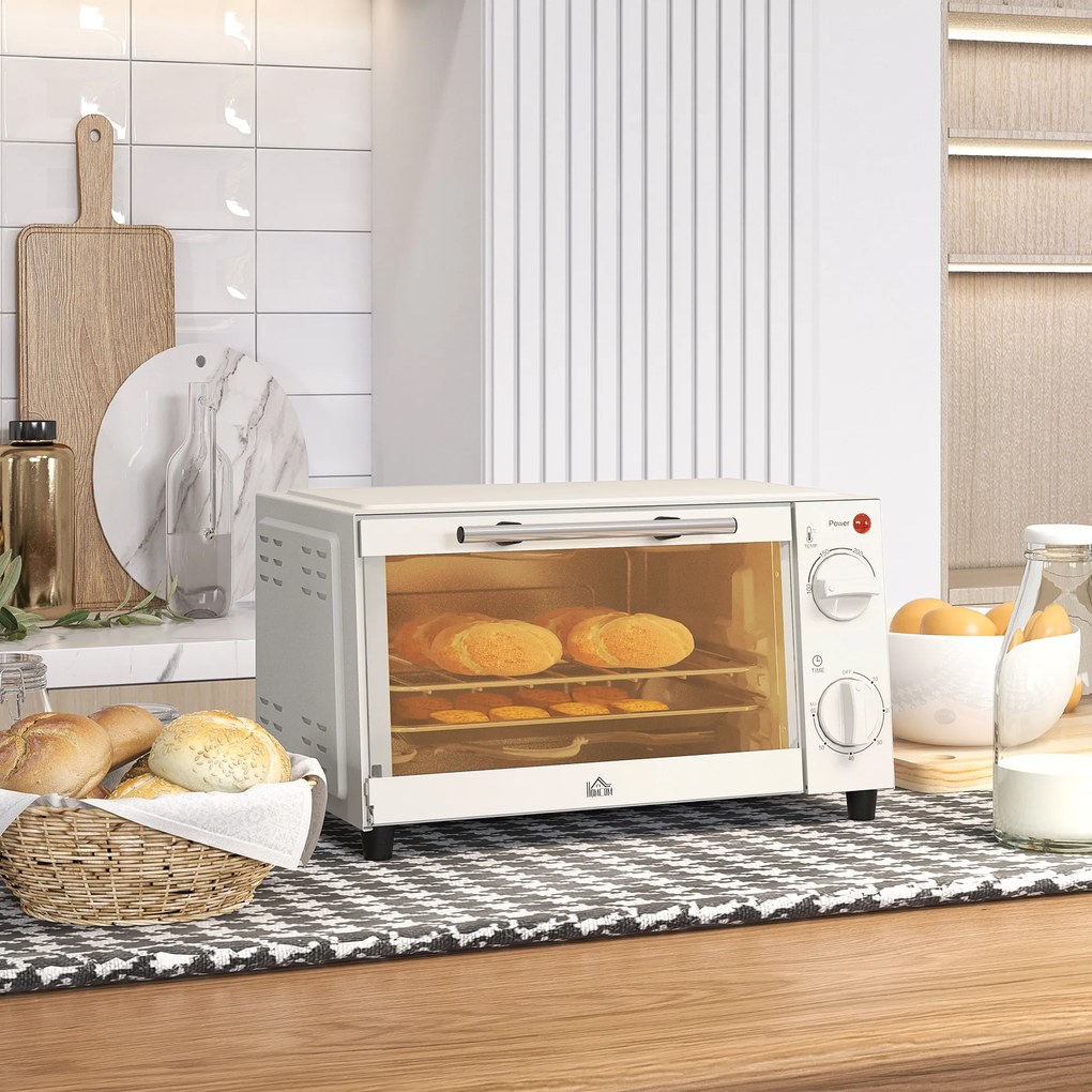 Mini Forno Elétrico 9L com Temperatura Ajustável até 230°C Temporizador 60 min e Bandeja para Assar 35x24,6x20 cm Creme