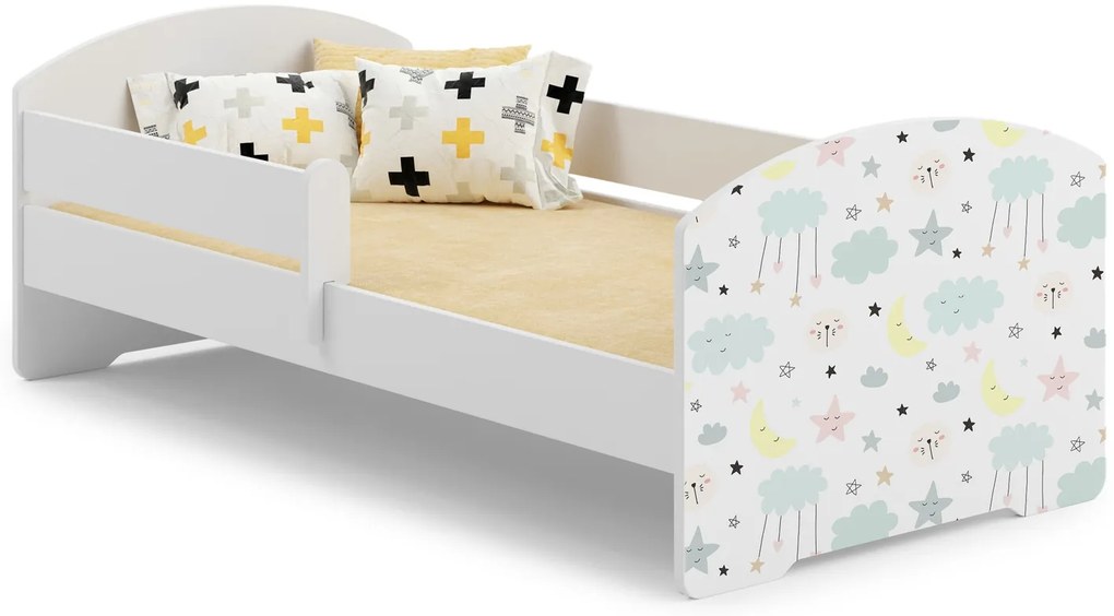 Cama infantil Luk estrelas 140x70 branca - colchão e estrado incluído