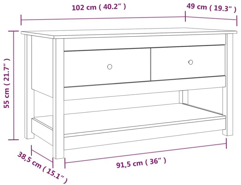 Mesa de centro 102x49x55 cm pinho maciço preto