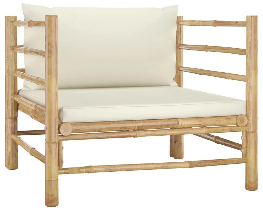 7 pcs conj. lounge p/ jardim em bambu c/ almofadões branco nata