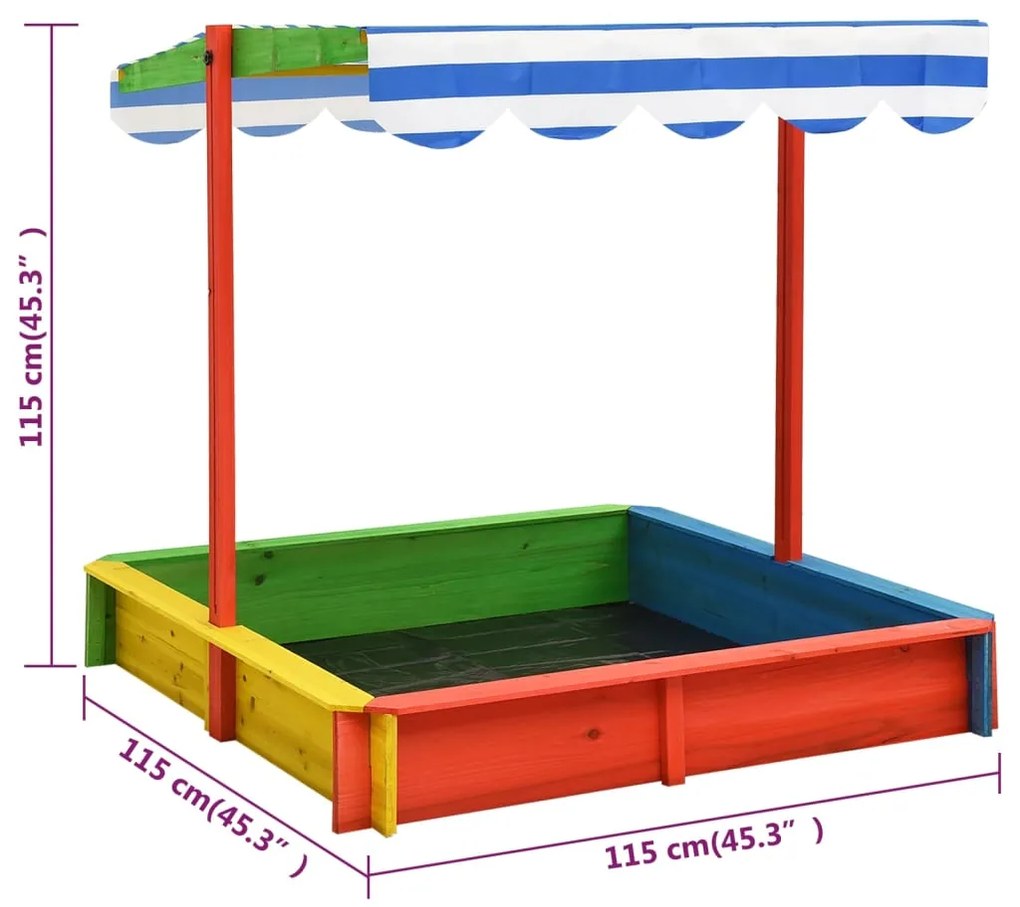 Caixa de areia c/ telhado ajustável madeira abeto UV50 multicor