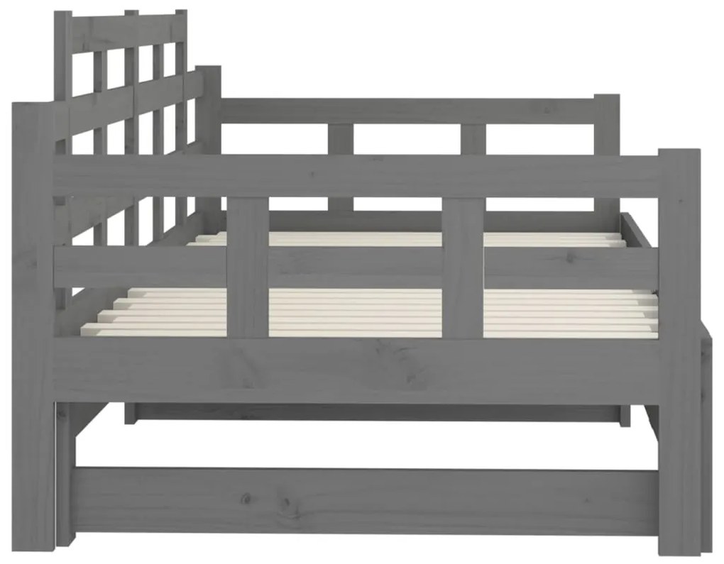 Sofá-cama de puxar pinho maciço cinza 2x(90x200) cm