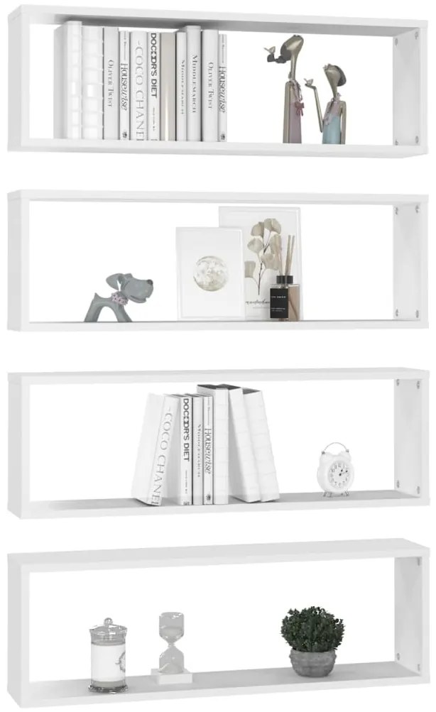 Estantes parede cúbicas 4pcs deriv. madeira 80x15x26,5cm branco