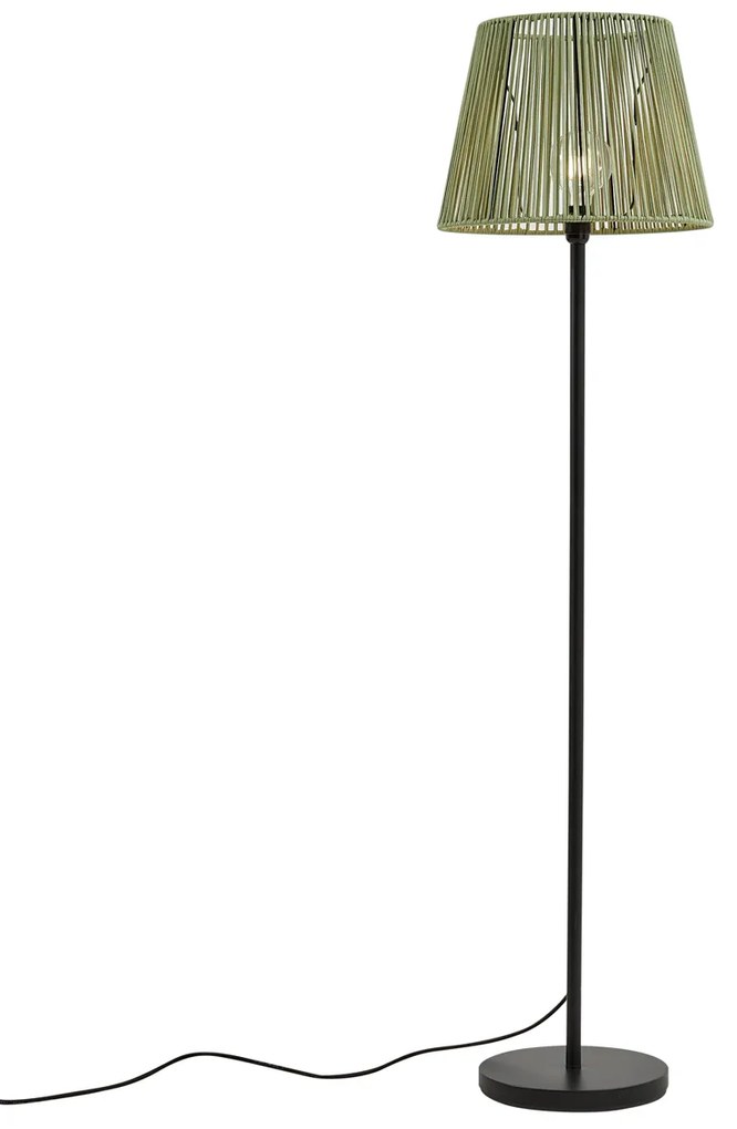 Candeeiro de pé para exterior preto com abajur de corda verde IP44 - Virginia Jayla Japandi