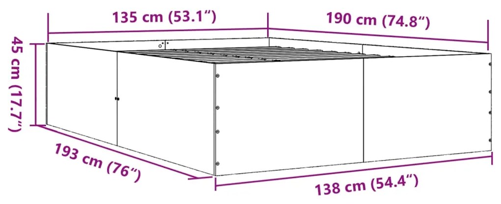 Estrutura de cama 135x190 cm derivados de madeira cinza sonoma