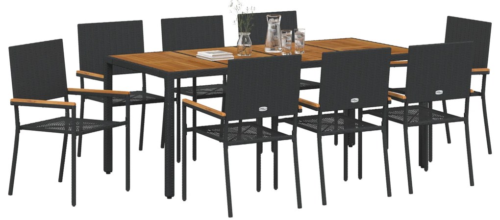 Conjunto de Jantar de Jardim vidaXL 9 Peças Polirattan Preto