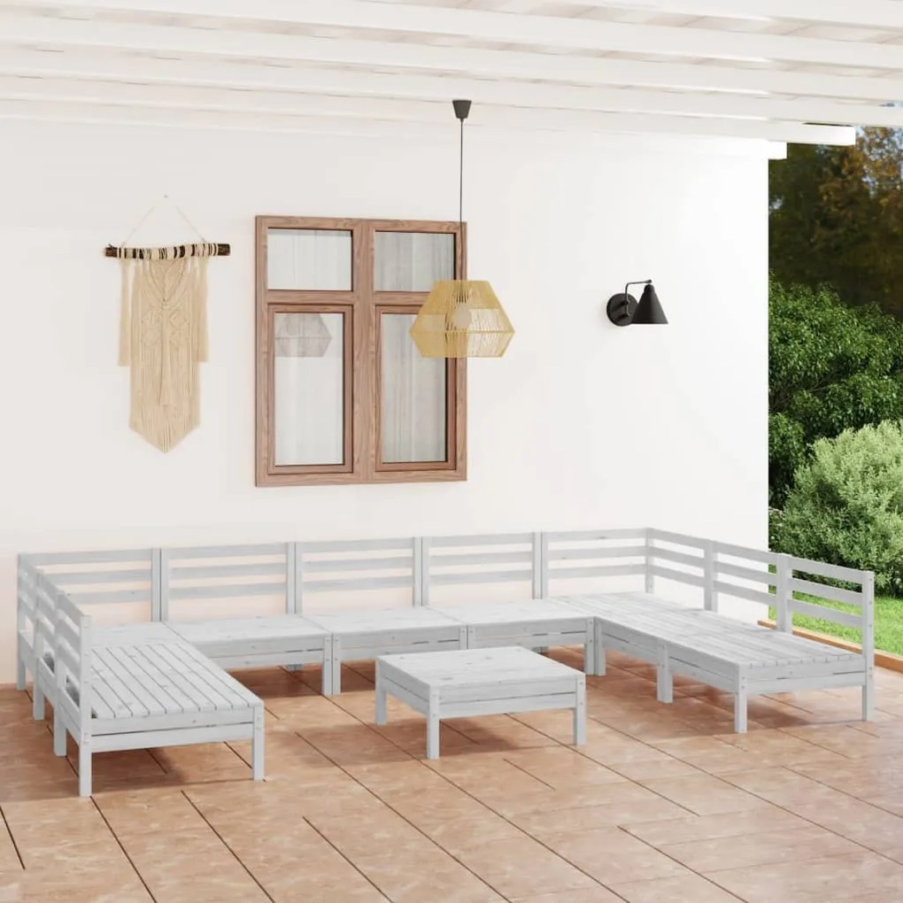 vidaXL 10 pcs conjunto lounge de jardim pinho maciço branco