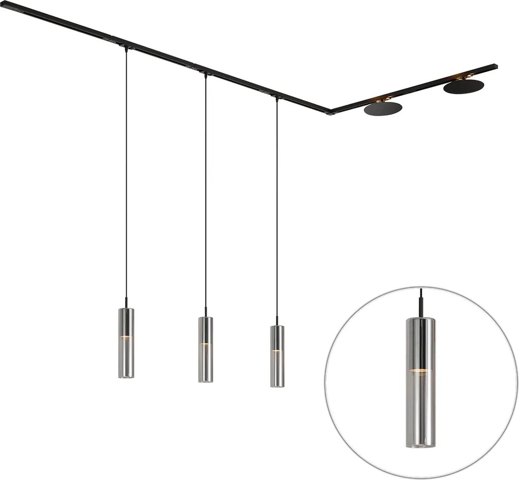 Modern railsysteem zwart met 3 hanglampen en 2 plafondlampen 1-fase - Iconic Lloyd Pulley