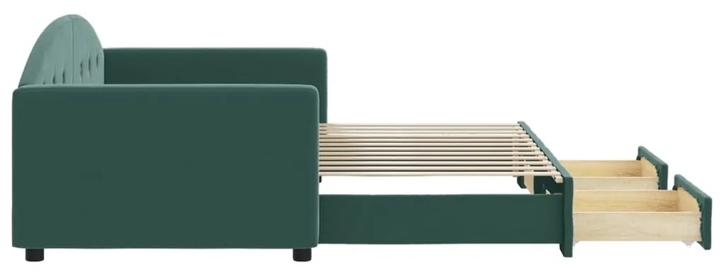 Sofá-cama c/ gavetão e gavetas 90x200 cm veludo verde-escuro