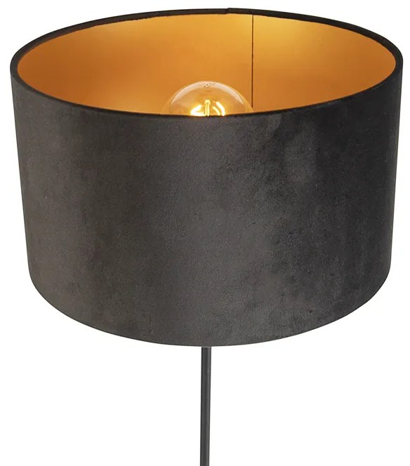 Candeeiro de pé preto com abajur em veludo preto com dourado 35 cm - Parte Clássico / Antigo