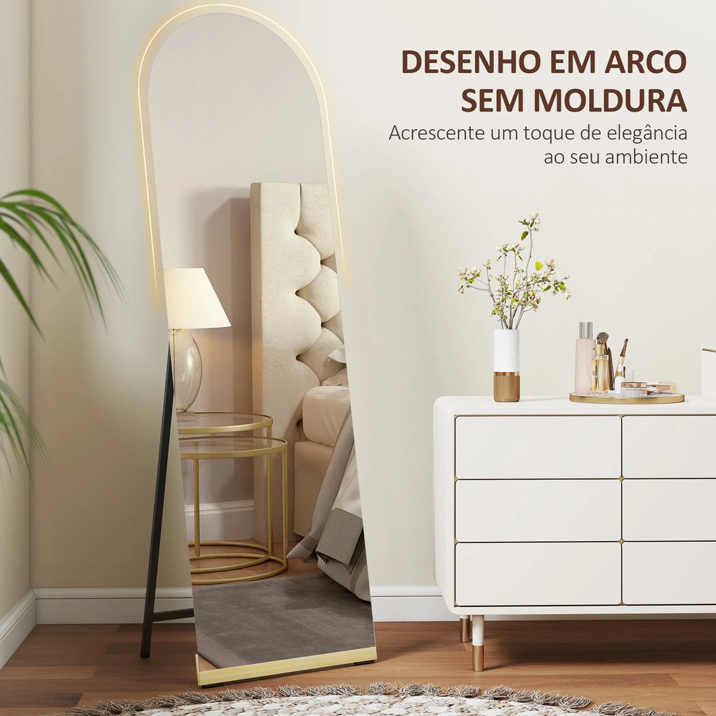 Espelho de Pé 160x50 cm Espelho de Corpo Inteiro sem Moldura Base de Madeira  Prata e Preto