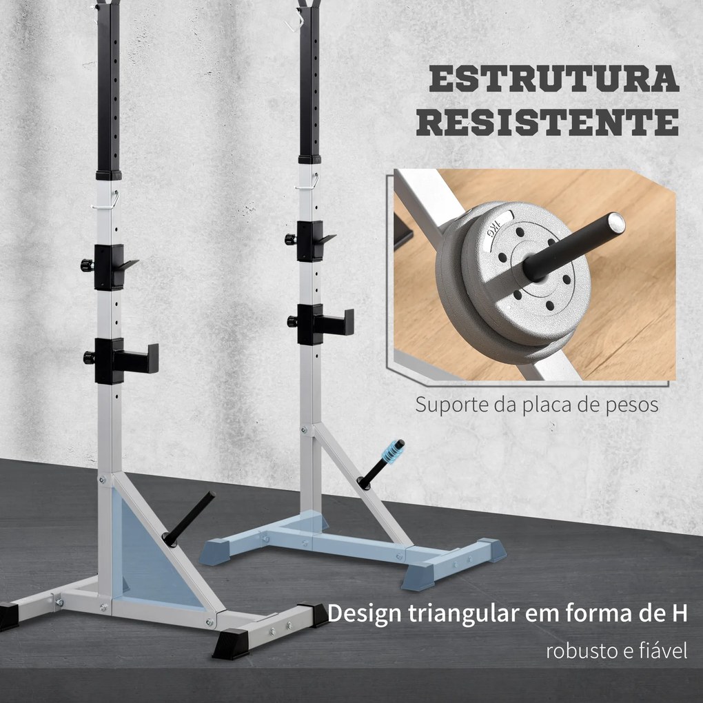 Suporte para Barras de Pesos Ajustável 2 Peças de Aço Treino em Casa Peso 200 kg 58,5x75,5x136-176 cm  Prata e Preto