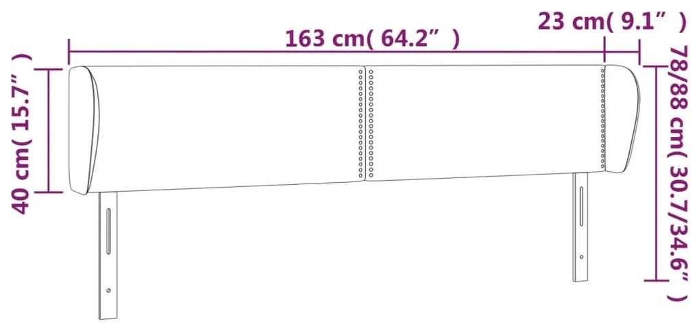 Cabeceira de cama c/ abas veludo 163x23x78/88cm cinzento-escuro