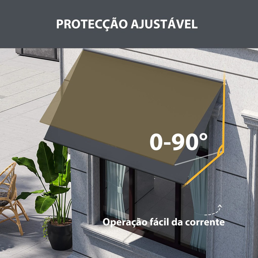 Toldo Retrátil para Janela 150x120 cm com Estrutura de Alumínio Ângulo de Inclinação Ajustável Anti-UV e Impermeável Cinza Escuro