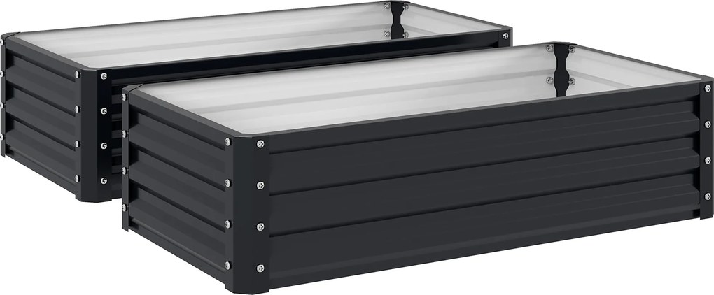 Outsunny Conjunto de 2 canteiros quadrados de jardim retangulares chapa de aço ondulada 120 x 60 x 30,5 cm cinzento | Aosom Portugal