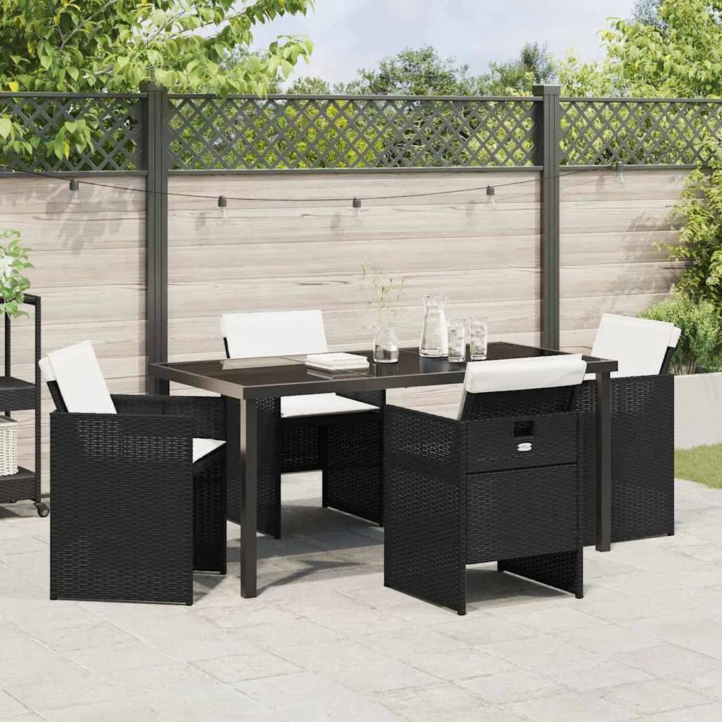 Conjunto de Jantar de Jardim de 5 Peças com Almofadas Preto Rattan Pol