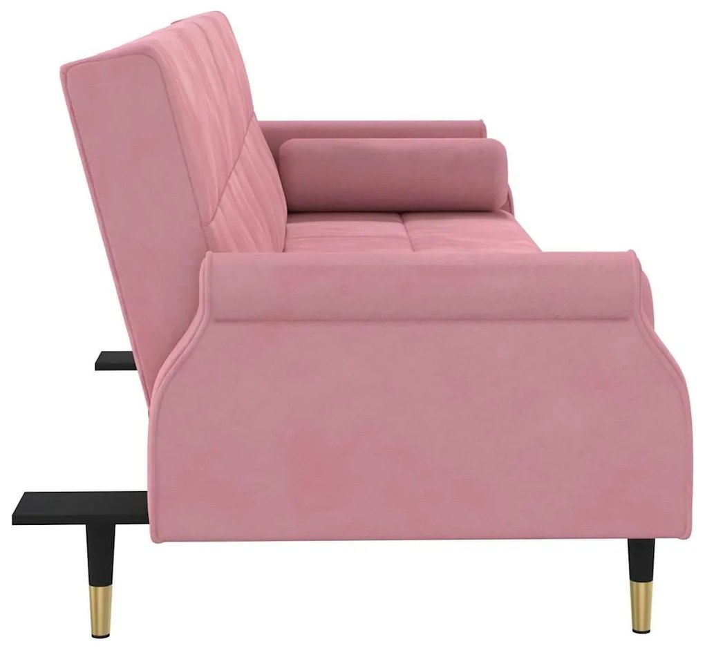Sofá-cama com almofadões veludo rosa
