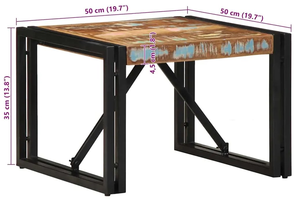 Mesa de centro multicor 50x50x35 cm madeira maciça recuperada