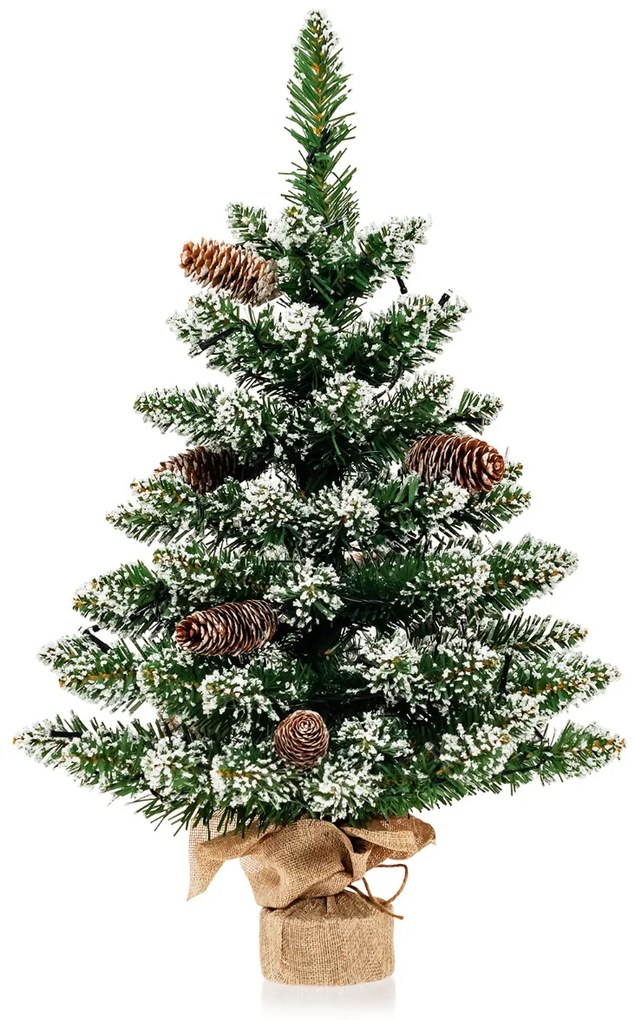 Mini Árvore de Natal de mesa 64 cm Pré-iluminada com 50 Luzes LED 8 Pinhas e Base verde