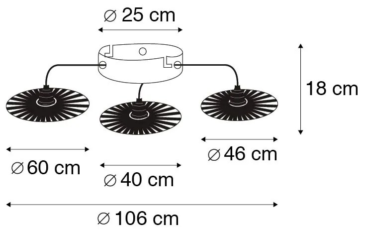 Candeeiro de teto rústico preto 3 luzes - Leia