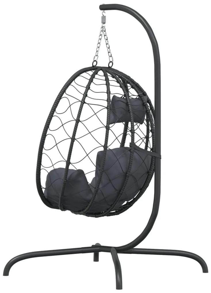 Cadeira forma ovo suspensa c/ almofadão vime PE/aço antracite