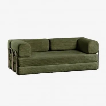 Sofá-cama De 2 Lugares Em Veludo Embalado A Vácuo Igone Bombazina Verde Exército - Sklum