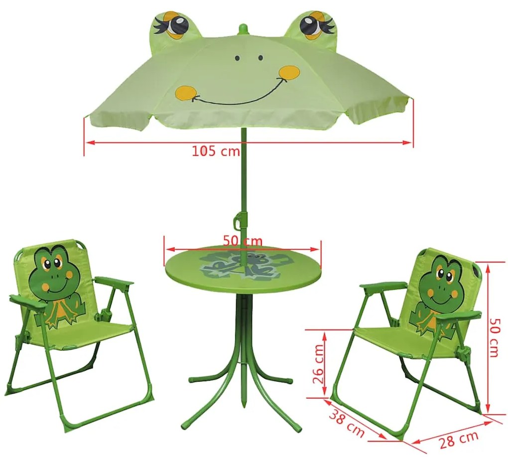 3 pcs conjunto bistrô de jardim infantil c/ guarda-sol verde