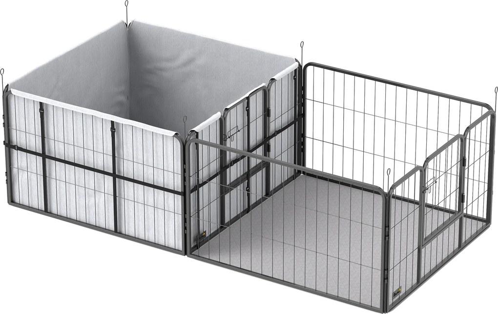 PawHut Caixa de Parto para Filhotes Recinto para Filhotes com 7 Painéis 2 Áreas Forro Lavável 203x102x60 cm Preto | Aosom Portugal